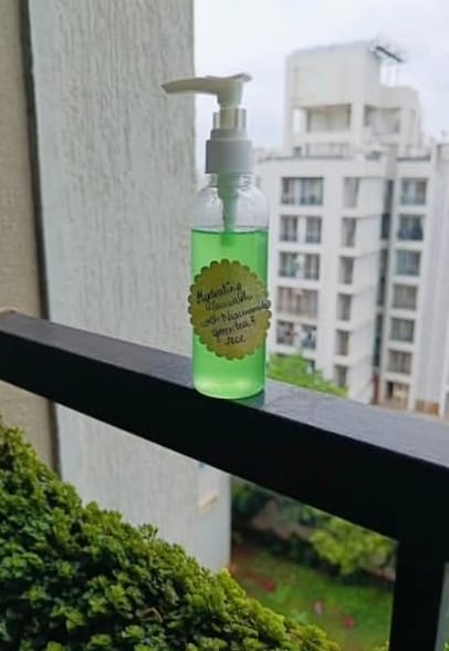Face wash in a labelled bottle