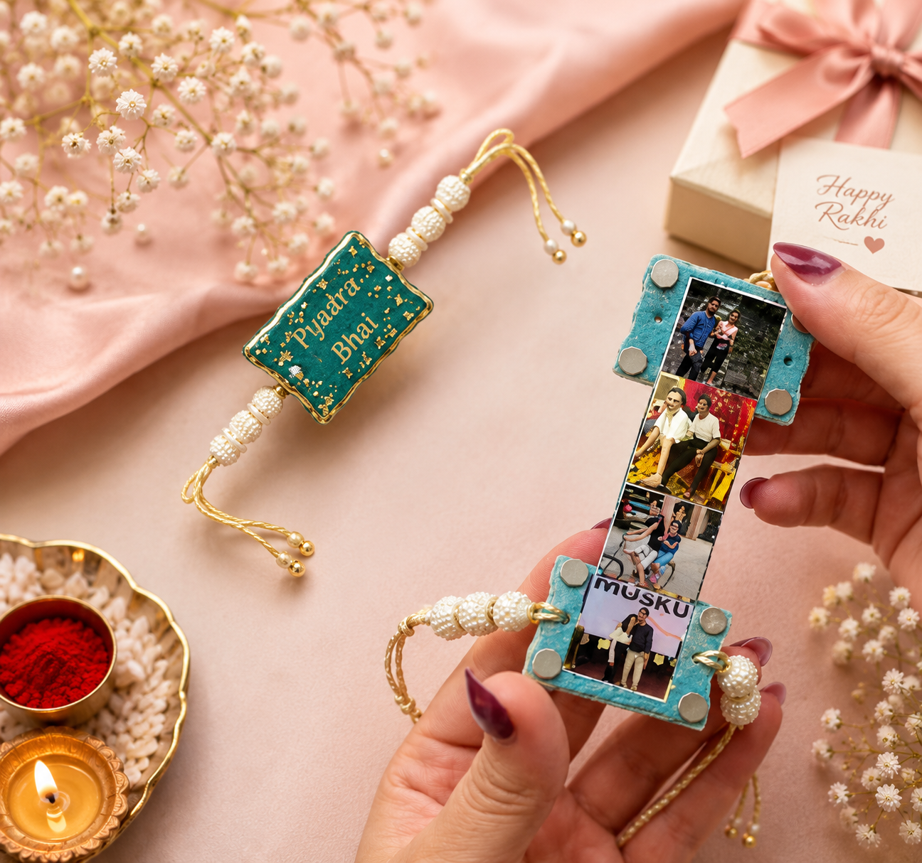 Handmade UV resin photo rakhi from the Resin Photo Rakhi Masterclass