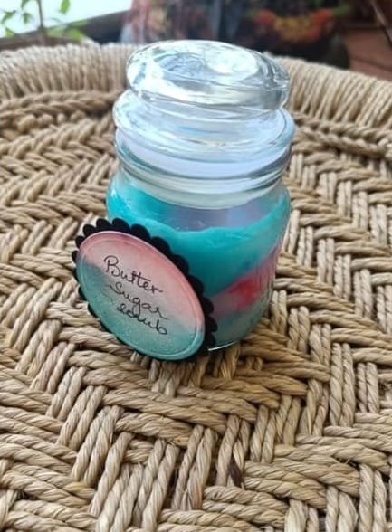 Assorted handmade whipped soaps in soft pastel colours, from the Whipped Soap Workshop